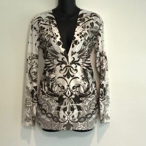 Hot Tees Long Sleeve bedazzled hooded long sleeve patterned shirt women’s small